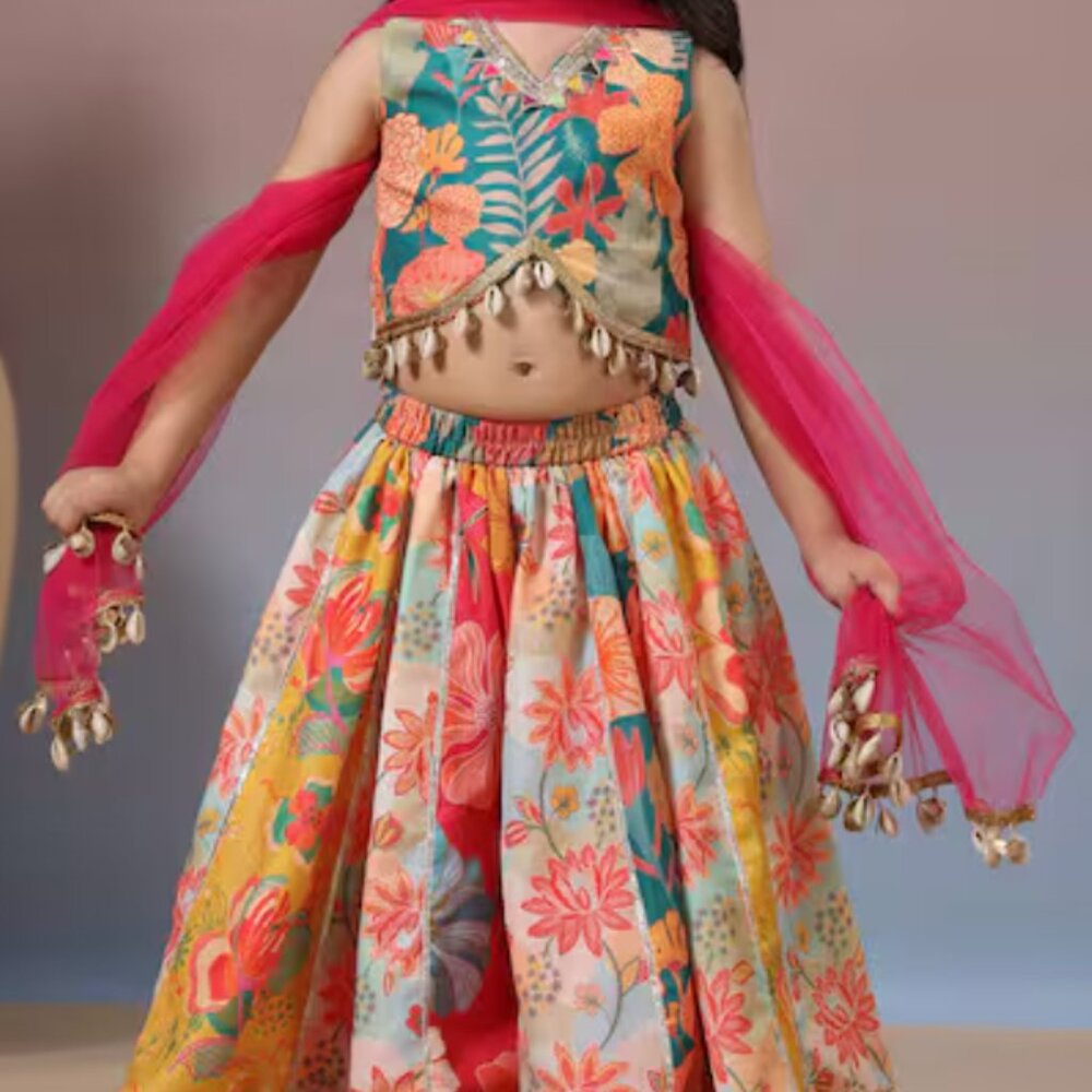 Girls Floral Layered Lehenga Set (7 YO)